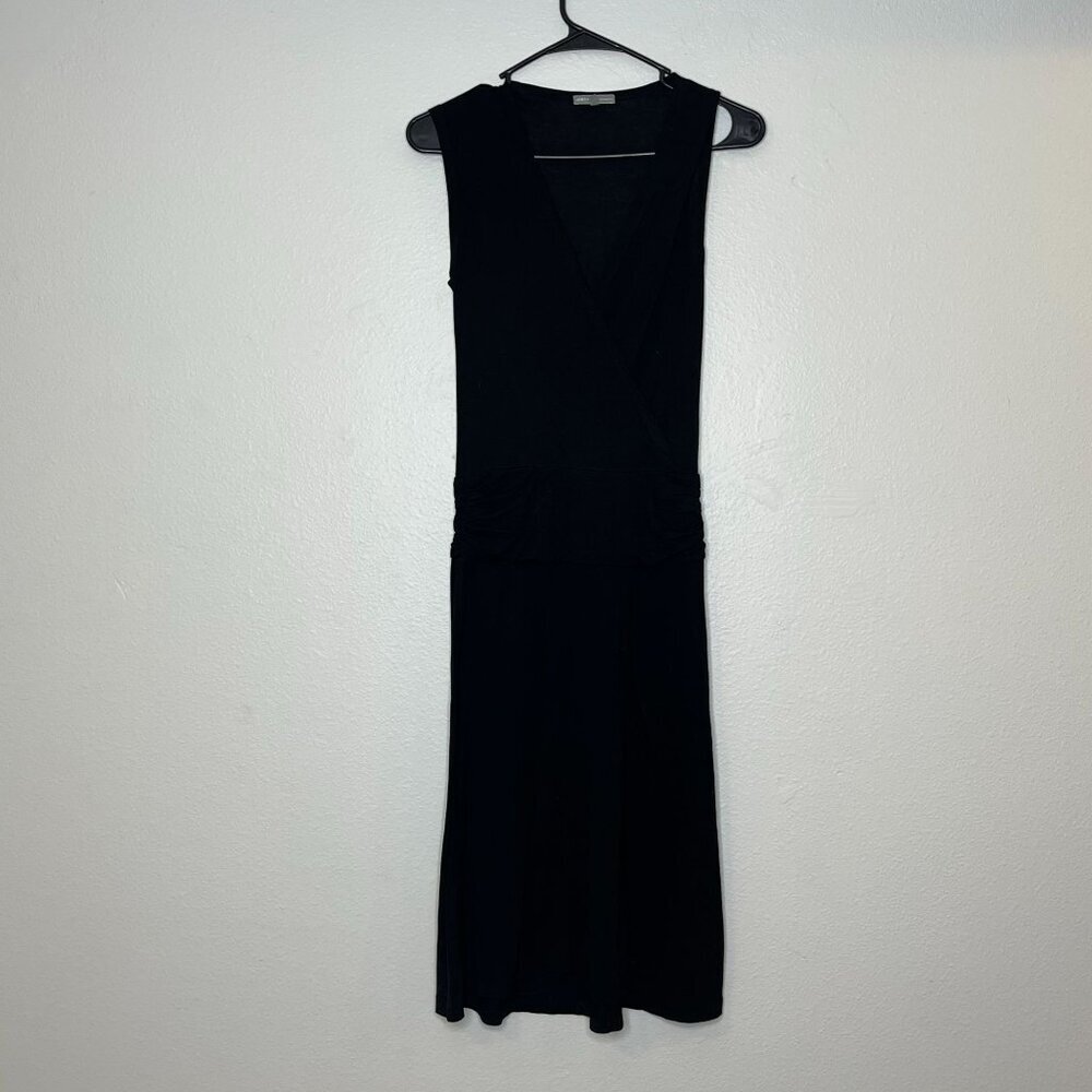James Perse Jersey Knit Deep V Surplice Neckline Tencel Black Midi Dress Small 1